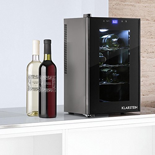 Klarstein Reserva Piccola Weinkühlschrank Getränkekühlschrank (25 Liter, 8 Flaschen, LED-Display, verspiegelte Glastür) schwarz - 4