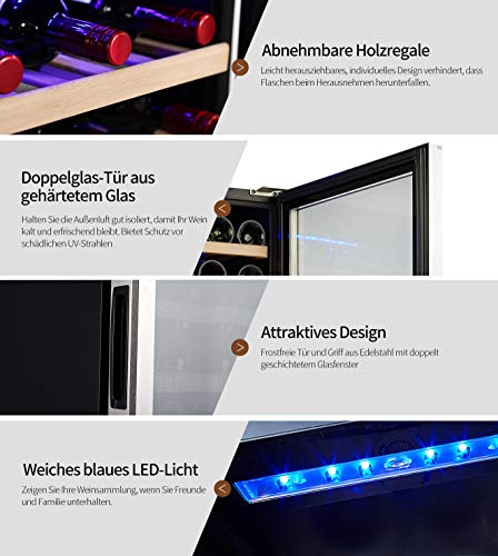 Kalamera KRC-33DZF Design Weinkühlschrank für bis zu 33 Flaschen (bis zu 310 mm Höhe),zwei Temperaturzonen ,5-18°C,(100 Liter, LED Bedienoberfläche, 2 Kühlzonen, Edelstahl)[Energieklasse B] - 3