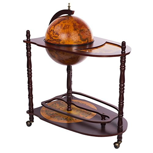 Riesiger Barwagen 33035, mit massiven Eukalyptusholz Säulen und einem Serviertisch beweglich durch Rollen, antike Weltkugel Globusbar, Bartisch, Hausbar, Barwagen, Weltkugel, Cocktailbar, Dekobar, Tischbar - 2