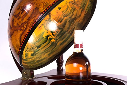 Riesiger Barwagen 33035, mit massiven Eukalyptusholz Säulen und einem Serviertisch beweglich durch Rollen, antike Weltkugel Globusbar, Bartisch, Hausbar, Barwagen, Weltkugel, Cocktailbar, Dekobar, Tischbar - 3