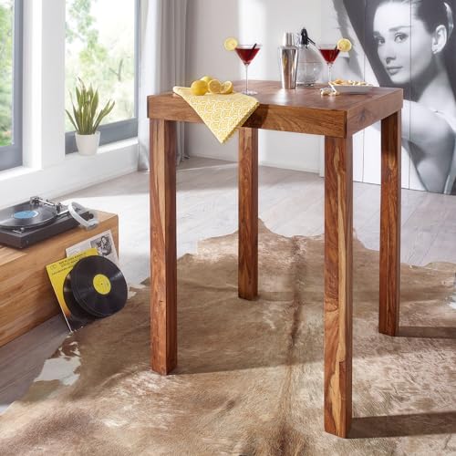 FineBuy Bartisch Massivholz Sheesham 80 x 80 x 110 cm Bistro-Tisch modern Landhaus-Stil Holz-Steh-Tisch quadratisch dunkel-braun Natur-Produkt Massiv-Holz-Möbel Hausbar Esstisch Echt-Holz unbehandelt - 2