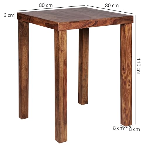 FineBuy Bartisch Massivholz Sheesham 80 x 80 x 110 cm Bistro-Tisch modern Landhaus-Stil Holz-Steh-Tisch quadratisch dunkel-braun Natur-Produkt Massiv-Holz-Möbel Hausbar Esstisch Echt-Holz unbehandelt - 3