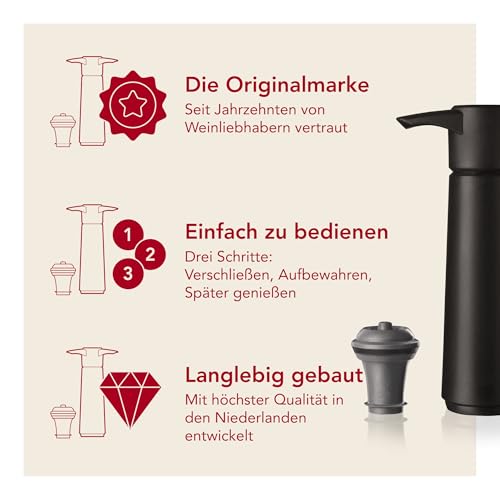 Vacu Vin 09814606 Weinpumpe schwarz mit 2 Stopfen - 4