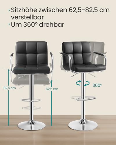SONGMICS 2 x Barhocker Barstuhl Hocker Tresenhocker mit Lehne Schwarz - 6