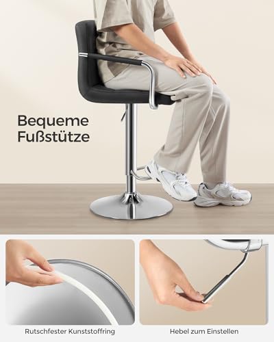 SONGMICS 2 x Barhocker Barstuhl Hocker Tresenhocker mit Lehne Schwarz - 7