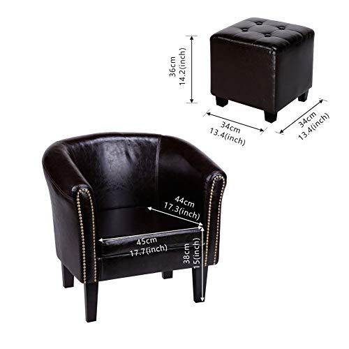 CCLIFE Chesterfield Sessel Loungesessel mit Hocker Clubsessel Cocktailsessel Ledersessel Braun/Weiss/Gold, Farbe:Braun + Hocker - 2