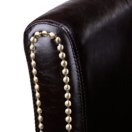 CCLIFE Chesterfield Sessel Loungesessel mit Hocker Clubsessel Cocktailsessel Ledersessel Braun/Weiss/Gold, Farbe:Braun + Hocker - 3