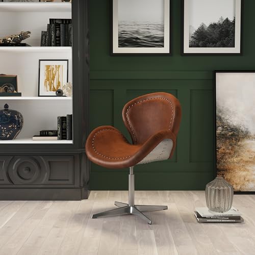 Phoenixarts Echtleder Vintage Cocktailsessel Braun Design Loft Drehsessel Clubsessel - 3