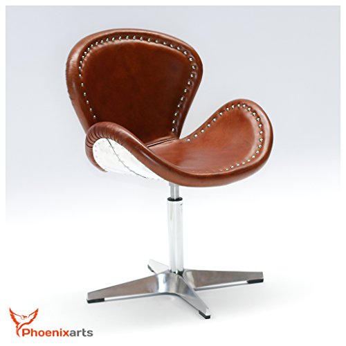 Phoenixarts Echtleder Vintage Cocktailsessel Braun Design Loft Drehsessel Clubsessel - 2