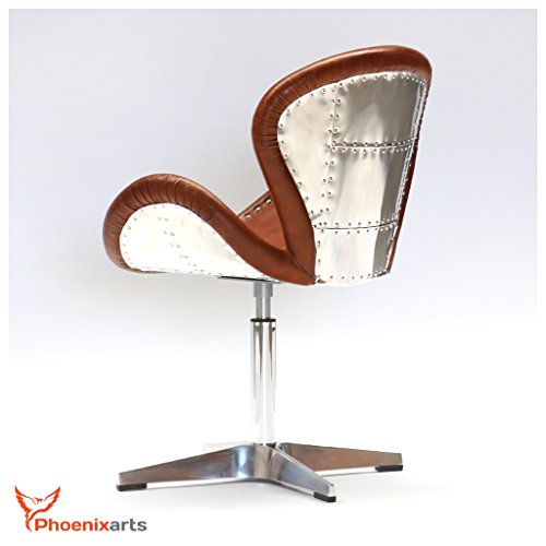 Phoenixarts Echtleder Vintage Cocktailsessel Braun Design Loft Drehsessel Clubsessel - 4