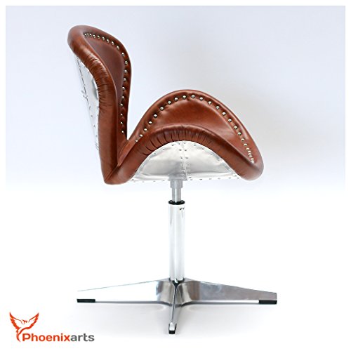 Phoenixarts Echtleder Vintage Cocktailsessel Braun Design Loft Drehsessel Clubsessel - 5