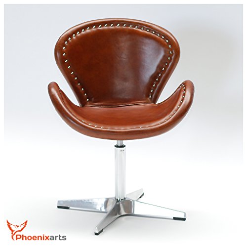 Phoenixarts Echtleder Vintage Cocktailsessel Braun Design Loft Drehsessel Clubsessel - 3