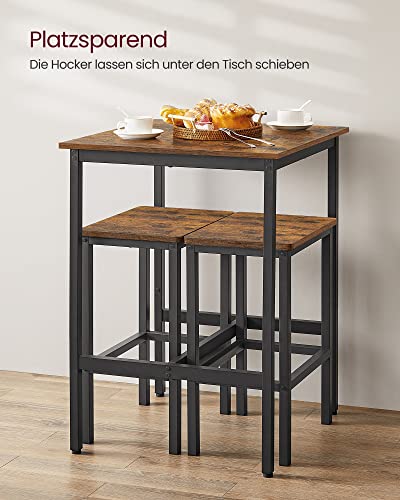 VASAGLE Bartisch mit Barhocker-Set, Esstisch mit 2 Stühlen, Küchentisch klein 60 x 60 x 90 cm, Barstühle je 30 x 40 x 65 cm, für Esszimmer, Küche, Industrie-Design, vintagebraun-schwarz LBT017B01 - 5