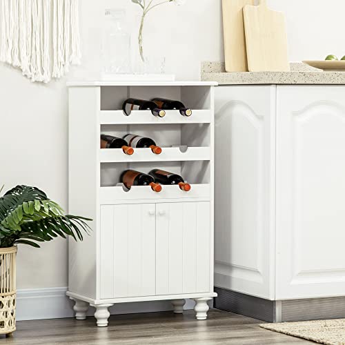 HOMCOM Weinschrank, Weinregal Aufbewahrungsschrank für 9 Flaschen Küchenschrank für Weinkeller Sideboard mit Kippsicherem Design Weiß 50 x 30 x 90 cm - 2