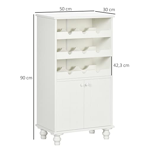 HOMCOM Weinschrank, Weinregal Aufbewahrungsschrank für 9 Flaschen Küchenschrank für Weinkeller Sideboard mit Kippsicherem Design Weiß 50 x 30 x 90 cm - 3