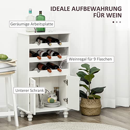 HOMCOM Weinschrank, Weinregal Aufbewahrungsschrank für 9 Flaschen Küchenschrank für Weinkeller Sideboard mit Kippsicherem Design Weiß 50 x 30 x 90 cm - 4