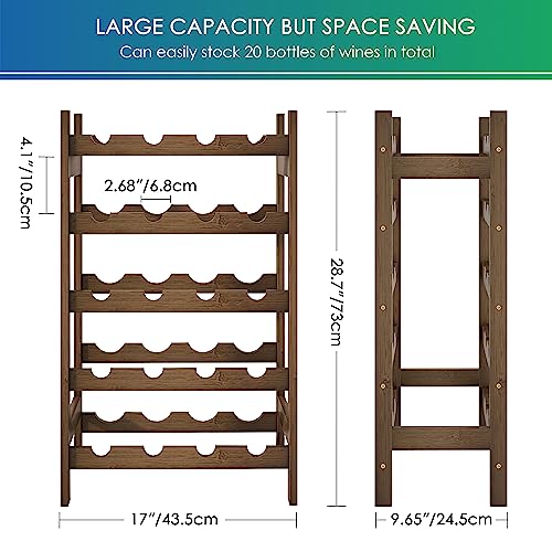 SMIBUY Bambus-Weinregal, 20 Flaschen-Display-Halter, 5-stöckige freistehende Lagerregale für Küche, Speisekammer, Keller, Bar (Walnuss) - 4