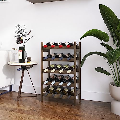SMIBUY Bambus-Weinregal, 20 Flaschen-Display-Halter, 5-stöckige freistehende Lagerregale für Küche, Speisekammer, Keller, Bar (Walnuss) - 7