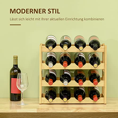 HOMCOM Weinregal Flaschenregal Weinhalter für 16 Flaschen Wasserfestes Standregal Getränkeregal aus Bambus Naturholz 43 x 23,5 x 38 cm - 4