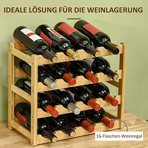 HOMCOM Weinregal Flaschenregal Weinhalter für 16 Flaschen Wasserfestes Standregal Getränkeregal aus Bambus Naturholz 43 x 23,5 x 38 cm - 5