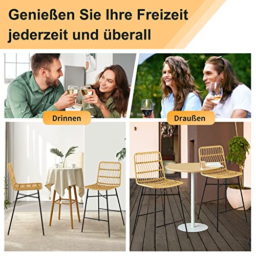 COSTWAY 2er Set Barhocker mit Rückenlehne und Fußstütze, Barstühle Rattan mit stabilem Metallgestel, Küchenhocker Höhe 75 cm für Esszimmer, Küche, Theke, Bar - 7