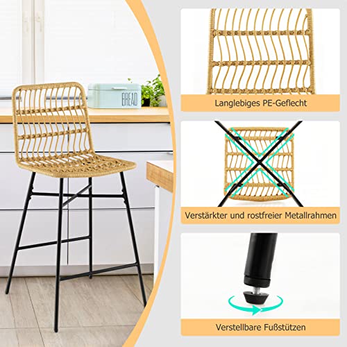 COSTWAY 2er Set Barhocker mit Rückenlehne und Fußstütze, Barstühle Rattan mit stabilem Metallgestel, Küchenhocker Höhe 75 cm für Esszimmer, Küche, Theke, Bar - 6
