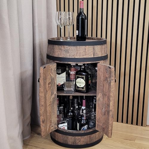 Fassbar mit 2 Türen Holzfass XL Weinfass – Handgemacht Flaschenregal Hausbar Vintage - 2