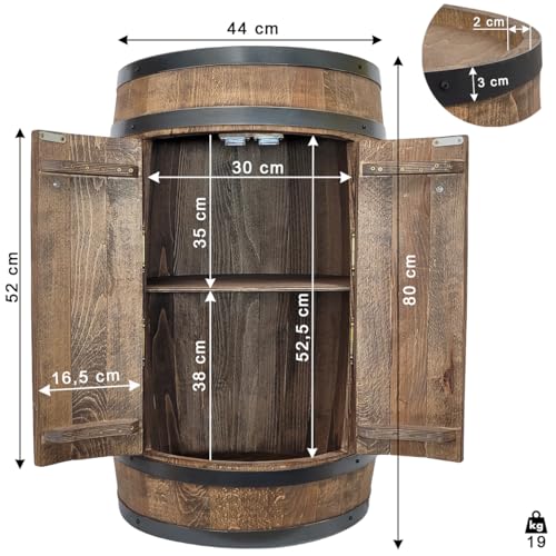 Fassbar mit 2 Türen Holzfass XL Weinfass – Handgemacht Flaschenregal Hausbar Vintage - 3