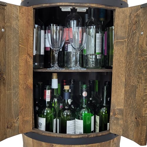 Fassbar mit 2 Türen Holzfass XL Weinfass – Handgemacht Flaschenregal Hausbar Vintage - 8