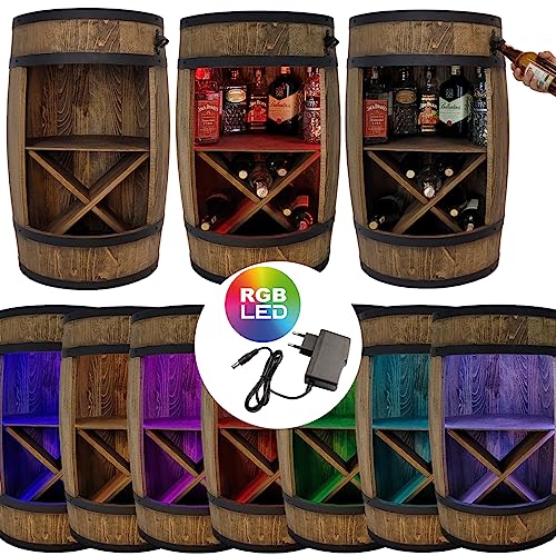 Holzfass mit Flaschenöffner und Weinregal. Fassbar 80cm - Rustikale deko Barschrank - Hausbar R.G.B. Weinrefal, Fassbier, Whisky Bar. Geschenk für Männer (Dunkelbraun/wenge) - 5