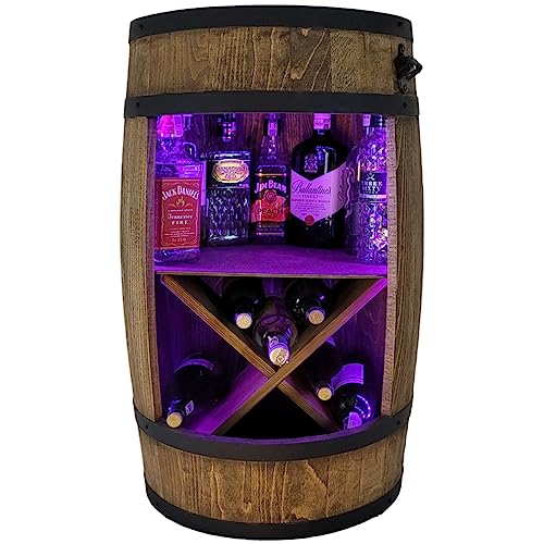 Holzfass mit Flaschenöffner und Weinregal. Fassbar 80cm - Rustikale deko Barschrank - Hausbar R.G.B. Weinrefal, Fassbier, Whisky Bar. Geschenk für Männer (Dunkelbraun/wenge) - 7