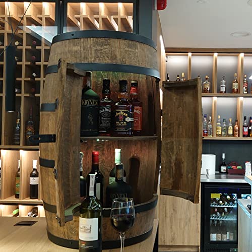 CREATIVE COOPER Weinregal Holz mit Tür mit LED - Alkoholschrank Flaschenregal Holz - Holzfass - Fassmöbel - Weinständer - Weinfass - Weinbar - Fass bar mit Tür - minibar 80 cm High (wenge) - 4