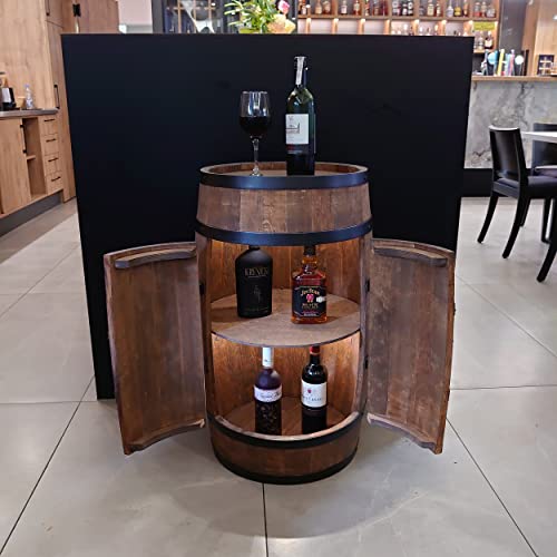 CREATIVE COOPER Weinregal Holz mit Tür mit LED - Alkoholschrank Flaschenregal Holz - Holzfass - Fassmöbel - Weinständer - Weinfass - Weinbar - Fass bar mit Tür - minibar 80 cm High (wenge) - 5