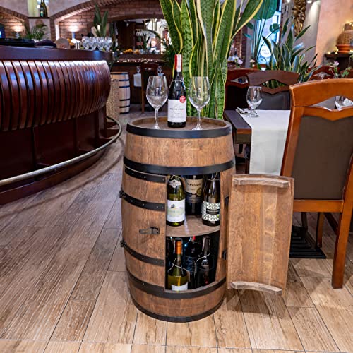 CREATIVE COOPER Weinregal Holz mit Tür mit LED - Alkoholschrank Flaschenregal Holz - Holzfass - Fassmöbel - Weinständer - Weinfass - Weinbar - Fass bar mit Tür - minibar 80 cm High (wenge) - 6