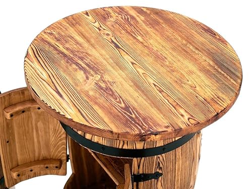 Holzfass - Wein Rack - Flasche Halter Tisch - Fassbartisch als Fassbar mit Zwei Türen & Zwischenboden - Hausbar handgemacht Vintage - Stil Weinfass Bar - 3