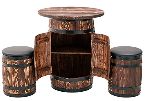 Holzfass - Wein Rack - Flasche Halter Tisch - Fassbartisch als Fassbar mit Zwei Türen & Zwischenboden - Hausbar handgemacht Vintage - Stil Weinfass Bar - 4