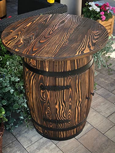 Holzfass - Wein Rack - Flasche Halter Tisch - Fassbartisch als Fassbar mit Zwei Türen & Zwischenboden - Hausbar handgemacht Vintage - Stil Weinfass Bar - 5