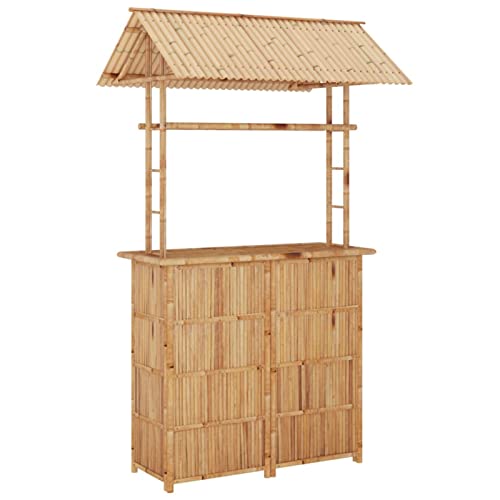 Festnight 3-TLG. Bar-Set Bambus Theke Tresen Barhocker Outdoor Bambusbar Gartenbar Sitzgruppe - 3