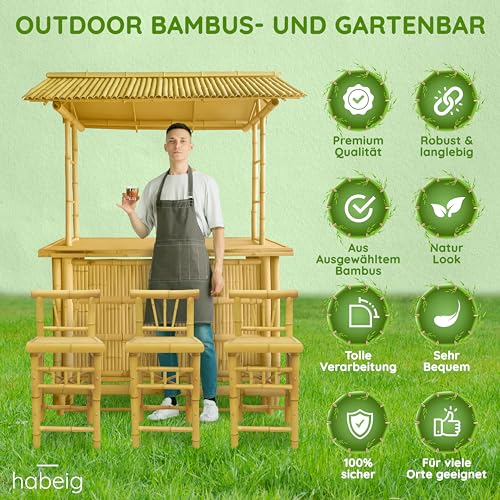 habeig 4tlg. Bar Rivas Bambus Theke Tresen Barhocker Outdoor Bambusbar - 3