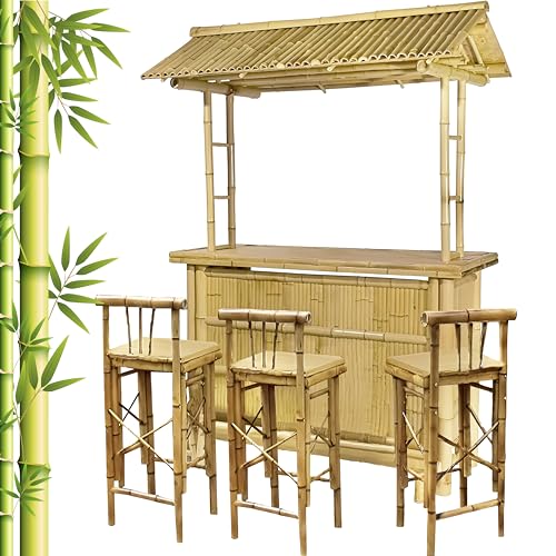 habeig 4tlg. Bar Rivas Bambus Theke Tresen Barhocker Outdoor Bambusbar - 5