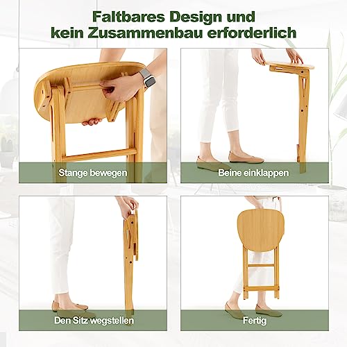 COSTWAY 2er Set Barhocker Klappbar, Barstuhl Bambus mit Fußstütze, Küchenstuhl Sitzhöhe 61 cm, Tresenhocker Bistrohocker für Küche Haus Garten Bar, Natur (2 Stühle ohne Lehne) - 3