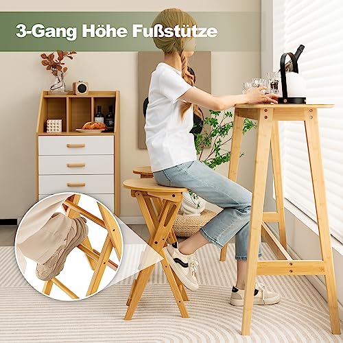 COSTWAY 2er Set Barhocker Klappbar, Barstuhl Bambus mit Fußstütze, Küchenstuhl Sitzhöhe 61 cm, Tresenhocker Bistrohocker für Küche Haus Garten Bar, Natur (2 Stühle ohne Lehne) - 4
