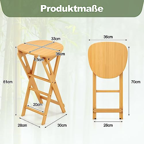COSTWAY 2er Set Barhocker Klappbar, Barstuhl Bambus mit Fußstütze, Küchenstuhl Sitzhöhe 61 cm, Tresenhocker Bistrohocker für Küche Haus Garten Bar, Natur (2 Stühle ohne Lehne) - 6