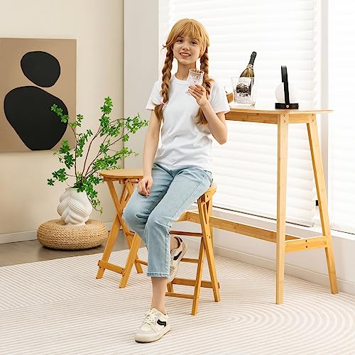 COSTWAY 2er Set Barhocker Klappbar, Barstuhl Bambus mit Fußstütze, Küchenstuhl Sitzhöhe 61 cm, Tresenhocker Bistrohocker für Küche Haus Garten Bar, Natur (2 Stühle ohne Lehne) - 8