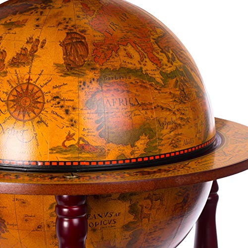 Edler Barwagen 36001, mit massiven Eukalyptusholz Säulen, geöffnet 103 cm hoch und 47 cm breit, antike Weltkugel Globusbar, Bartisch, Hausbar, Barwagen, Weltkugel, Cocktailbar, Dekobar, Tischbar - 3