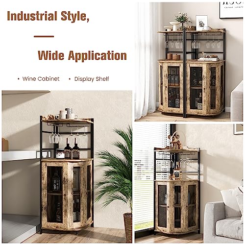 GIANTEX Weinschrank mit Weinglasablage, Industrieller Barschrank mit Metallgittertüren & verstellbarem Regal, Küchenschrank mit Kippschutz, für Küche, Esszimmer, Bistro, 47,5 x 47,5 x 130 cm - 7