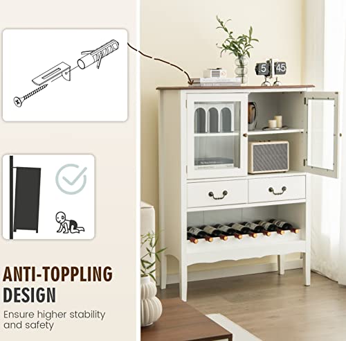 GIANTEX Weinschrank Weinregal Sideboard, Küchenschrank Buffetschrank mit 2 Glastüren & 2 Schubladen, Flaschenregal für 8 Flaschen, Aufbewahrungsschrank mit Kippsicherung, Vitrinenschrank 90x40x126,5cm - 3