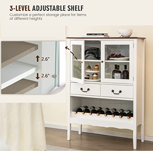 GIANTEX Weinschrank Weinregal Sideboard, Küchenschrank Buffetschrank mit 2 Glastüren & 2 Schubladen, Flaschenregal für 8 Flaschen, Aufbewahrungsschrank mit Kippsicherung, Vitrinenschrank 90x40x126,5cm - 4