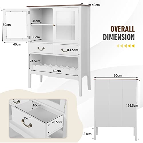 GIANTEX Weinschrank Weinregal Sideboard, Küchenschrank Buffetschrank mit 2 Glastüren & 2 Schubladen, Flaschenregal für 8 Flaschen, Aufbewahrungsschrank mit Kippsicherung, Vitrinenschrank 90x40x126,5cm - 6