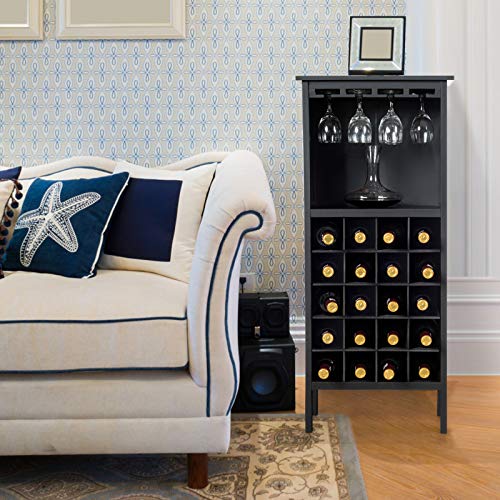 GIANTEX Weinschrank Holz, Weinregal Flaschenregal für 20 Flaschen mit Glasaufhänger, Weinständer Flaschenständer Gläserregal Vintage für Küche Bar 42 x 24,5 x 96cm (schwarz) - 3